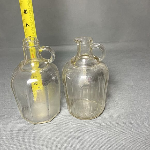 LOT 2 Vintage Glass Jugs Syrup Bottle w/Pour Spout & Handle-Paneled Glass-UV - Picture 11 of 15